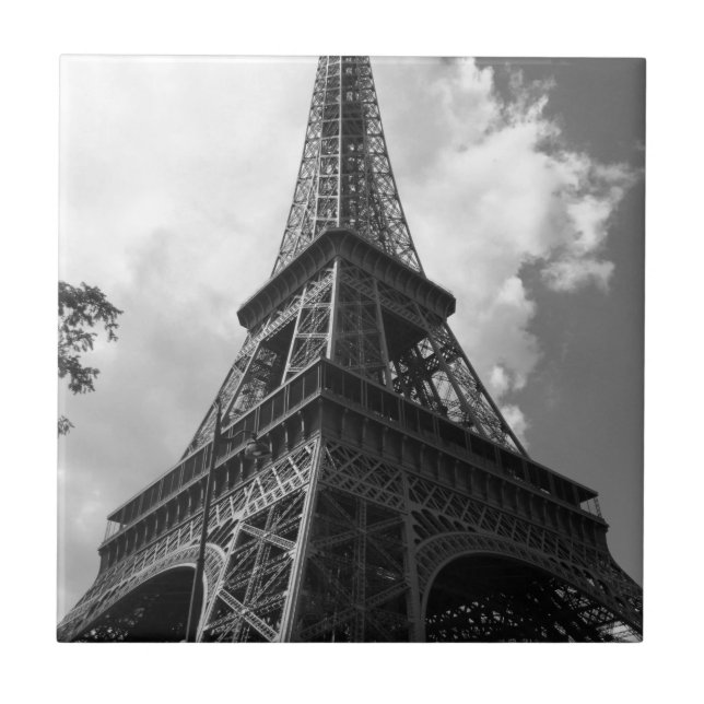 Black & White Eiffel Torn i Paris Kakelplatta (Framsidan)