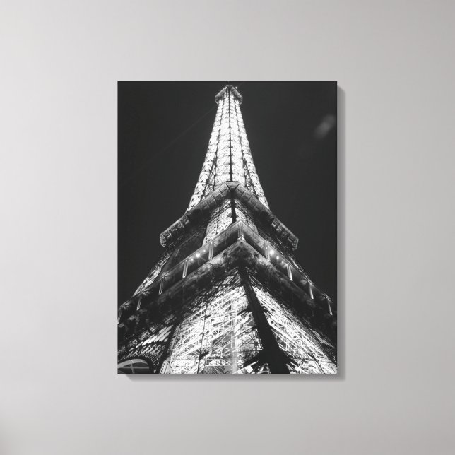 Black & White Eiffel Torn i Paris-natten Canvastryck (Framsida)