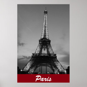 Black & White Eiffel Torn i Paris-natten Poster