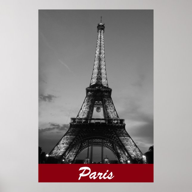 Black & White Eiffel Torn i Paris-natten Poster (Framsidan)