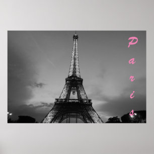 Black & White Eiffel Torn i Paris-natten Poster