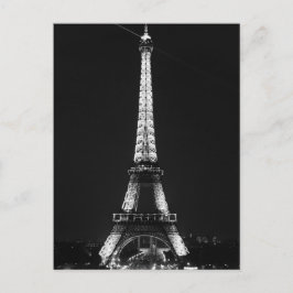 Black White Eiffel Torn i Paris-natten Vykort