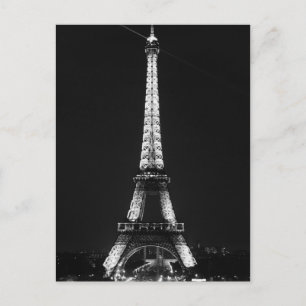 Black White Eiffel Torn i Paris-natten Vykort