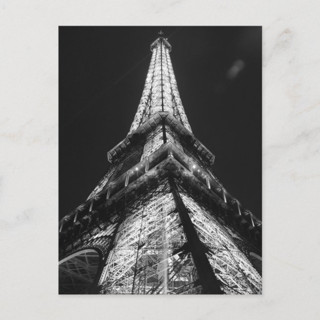 Black White Eiffel Torn i Paris-natten Vykort (Framsida)