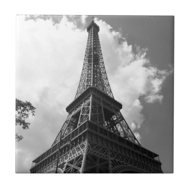 Black & White Eiffel Torn i Paris - Travel Photo Kakelplatta (Framsidan)
