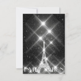 Black White Eiffel Torn Paris Dimond Crystals G Inbjudningar