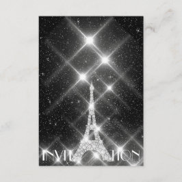 Black White Eiffel Torn Paris Dimond Crystals G Inbjudningar