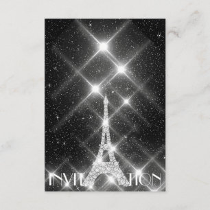 Black White Eiffel Torn Paris Dimond Crystals G Inbjudningar