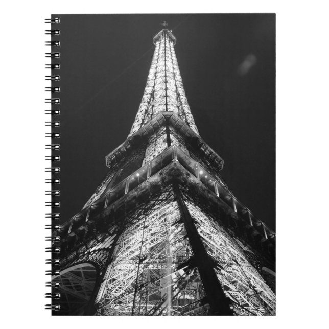 Black White Eiffel Torn Paris Europe Travel Anteckningsbok (Framsidan)