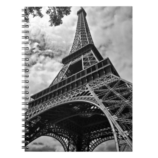 Black White Eiffel Torn Paris Europe Travel Anteckningsbok (Framsidan)
