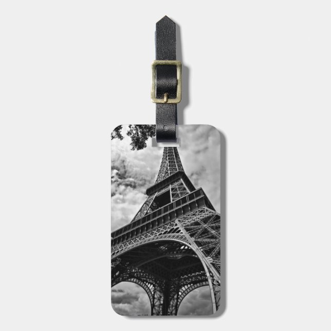 Black White Eiffel Torn Paris Europe Travel Bagagebricka (Vertikal Framsida)