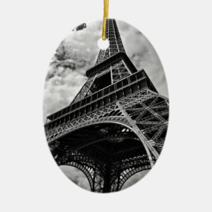 Black White Eiffel Torn Paris Europe Travel Julgransprydnad Keramik