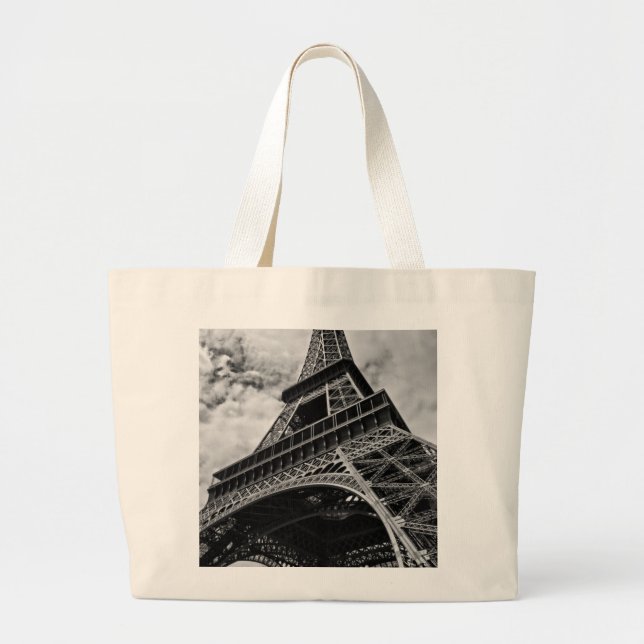 Black White Eiffel Torn Paris Europe Travel Jumbo Tygkasse (Framsidan)