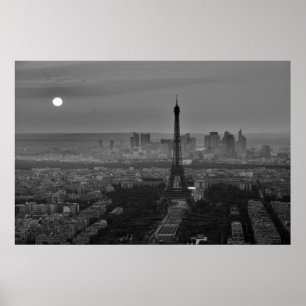 Black White Eiffel Torn Paris Europe Travel Poster