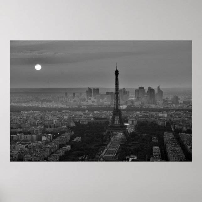 Black White Eiffel Torn Paris Europe Travel Poster (Framsidan)