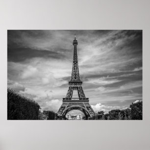 Black White Eiffel Torn Paris Europe Travel Poster
