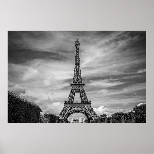 Black White Eiffel Torn Paris Europe Travel Poster (Framsidan)