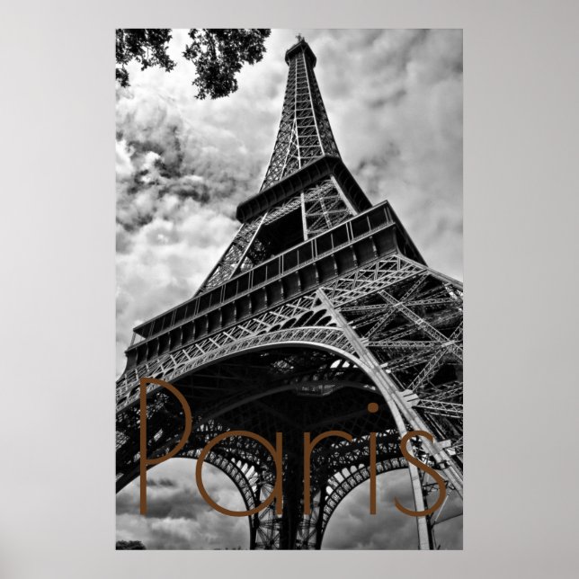 Black White Eiffel Torn Paris Europe Travel Poster (Framsidan)