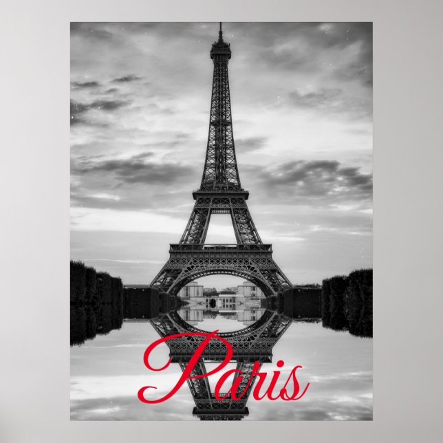 Black White Eiffel Torn Paris European Travel Poster (Framsidan)