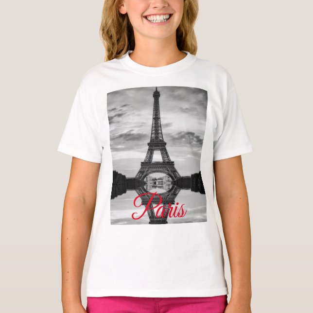 Black White Eiffel Torn Paris European Travel T Shirt (Framsida)