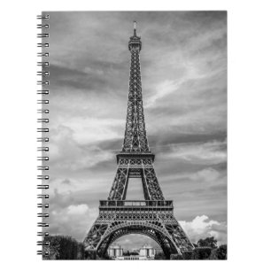 Black & White Eiffel Torn Paris Frankrike Anteckningsbok Med Spiral