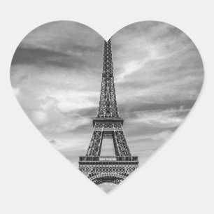 Black & White Eiffel Torn Paris Frankrike Hjärtformat Klistermärke