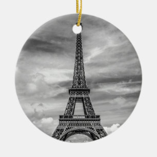 Black & White Eiffel Torn Paris Frankrike Julgransprydnad Keramik