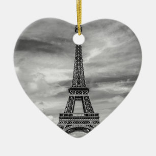 Black & White Eiffel Torn Paris Frankrike Julgransprydnad Keramik