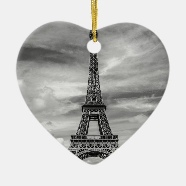 Black & White Eiffel Torn Paris Frankrike Julgransprydnad Keramik (Framsidan)