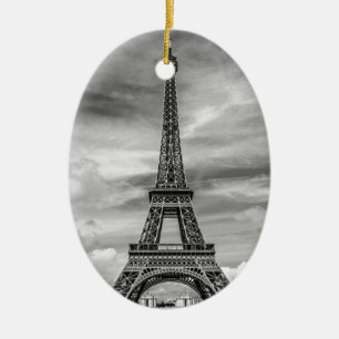 Black & White Eiffel Torn Paris Frankrike Julgransprydnad Keramik