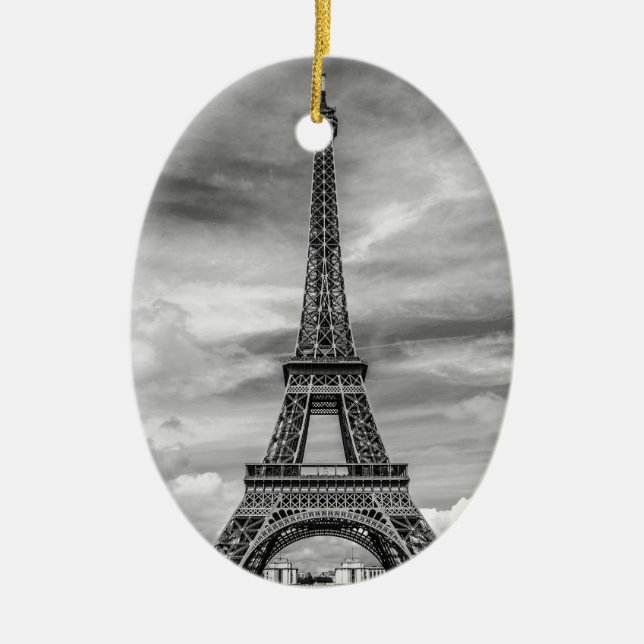 Black & White Eiffel Torn Paris Frankrike Julgransprydnad Keramik (Framsidan)