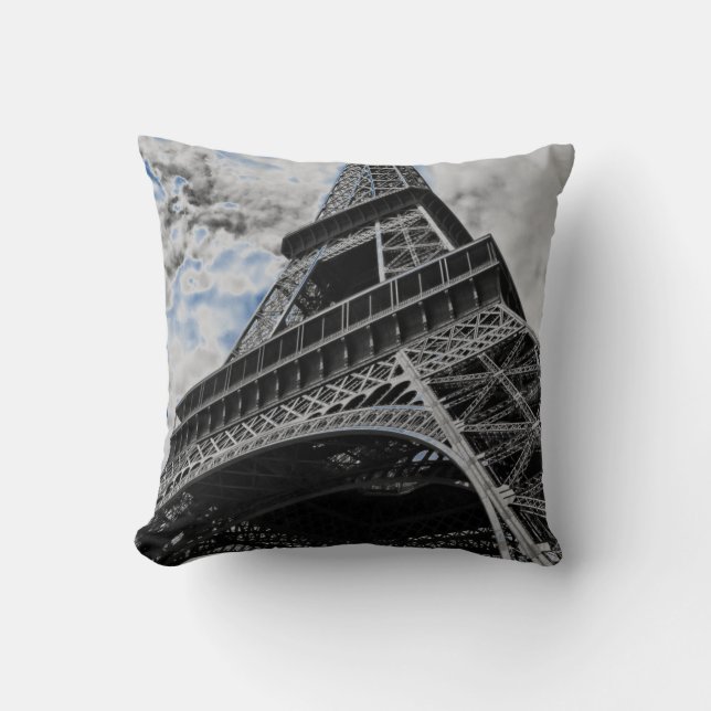 Black White Eiffel Torn Paris Fransk Travel Kudde (Framsida)