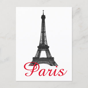 Black White Eiffel Torn Paris Kärlek City Travel Inbjudan Vykort