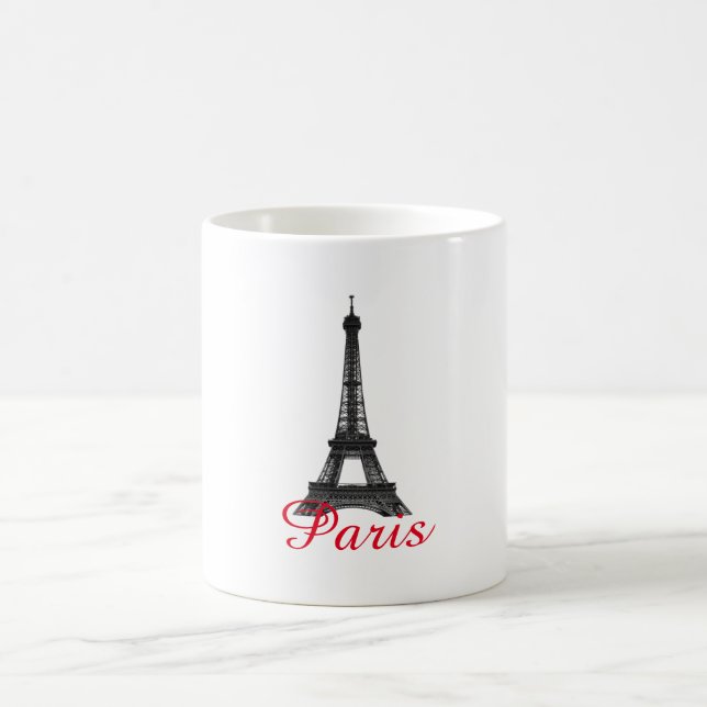 Black White Eiffel Torn Paris Kärlek City Travel Kaffemugg (Center)