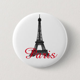 Black White Eiffel Torn Paris Kärlek City Travel Knapp