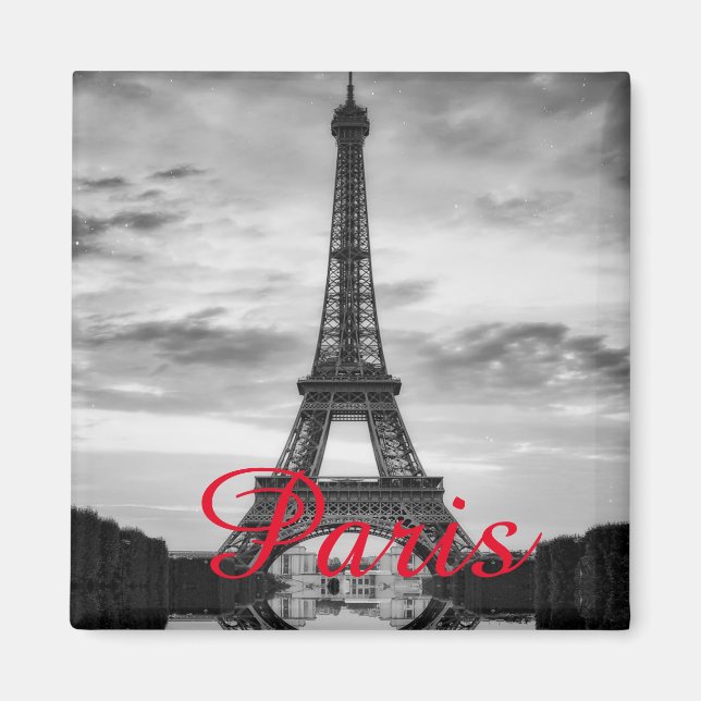 Black White Eiffel Torn Paris Kärlek City Travel Magnet (Framsidan)