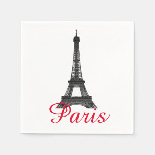 Black White Eiffel Torn Paris Kärlek City Travel Pappersservett