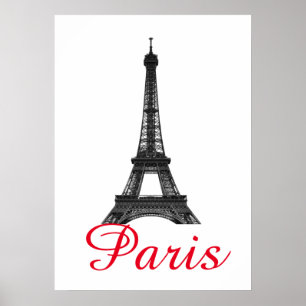 Black White Eiffel Torn Paris Kärlek City Travel Poster