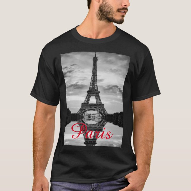 Black White Eiffel Torn Paris Kärlek City Travel T Shirt (Framsida)
