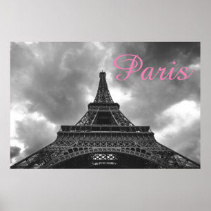Black White Eiffel Torn Paris Romantic Kärlek City Poster