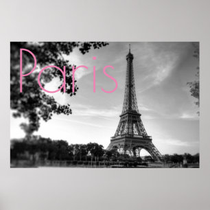 Black White Eiffel Torn Paris Romantic Kärlek City Poster