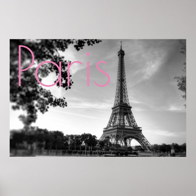 Black White Eiffel Torn Paris Romantic Kärlek City Poster (Framsidan)