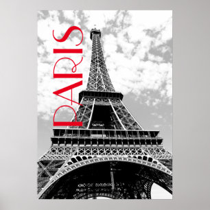 Black White Eiffel Torn Paris Travel Poster