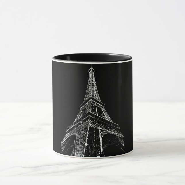 Black White Eiffel Tower Paris Travel Vintage  Mugg (Center)
