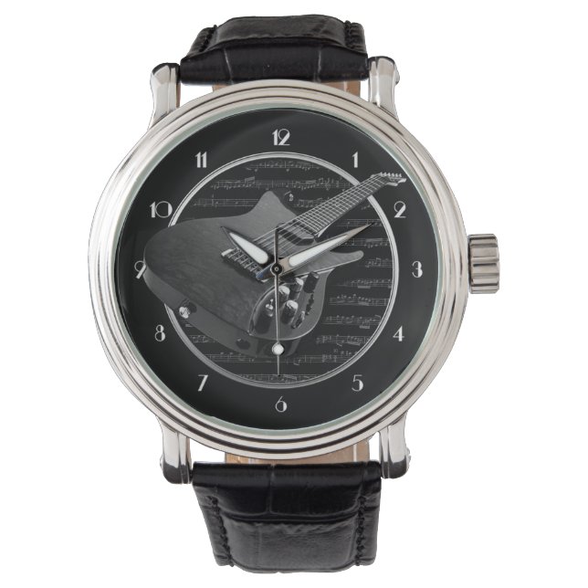 Black & White Electric Guitar Wrist Watch Armbandsur (Framsida)