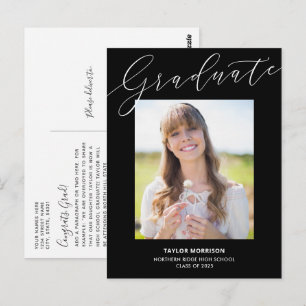 Black & White Elegant 2023 Photo Graduation Party Vykort