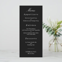 Black White Elegant bröllop Menu Meny