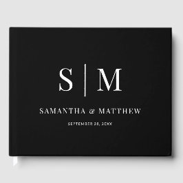 Black & White Elegant Classic Monogram Bröllop Gästböcker