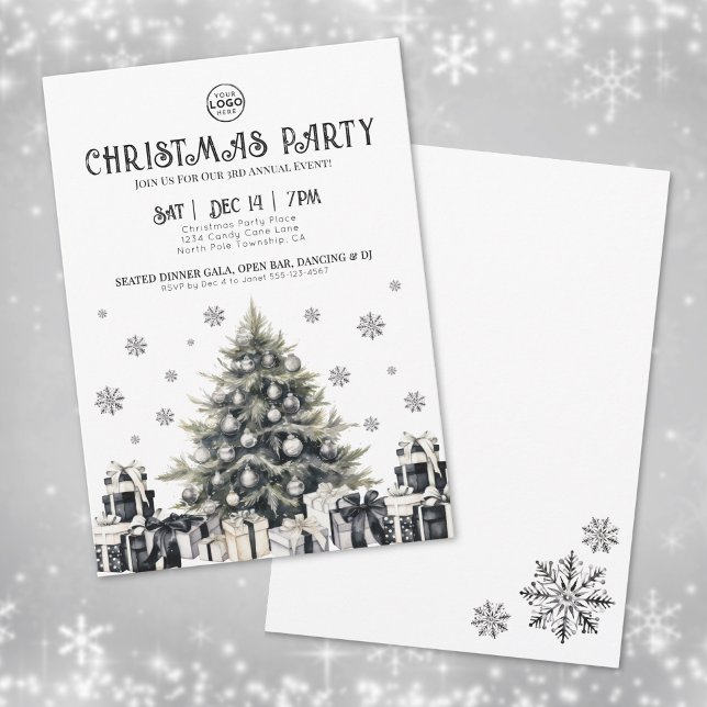 Black White Elegant Company jul Party Inbjudningar (Black White Elegant Company Christmas Party Invitation)
