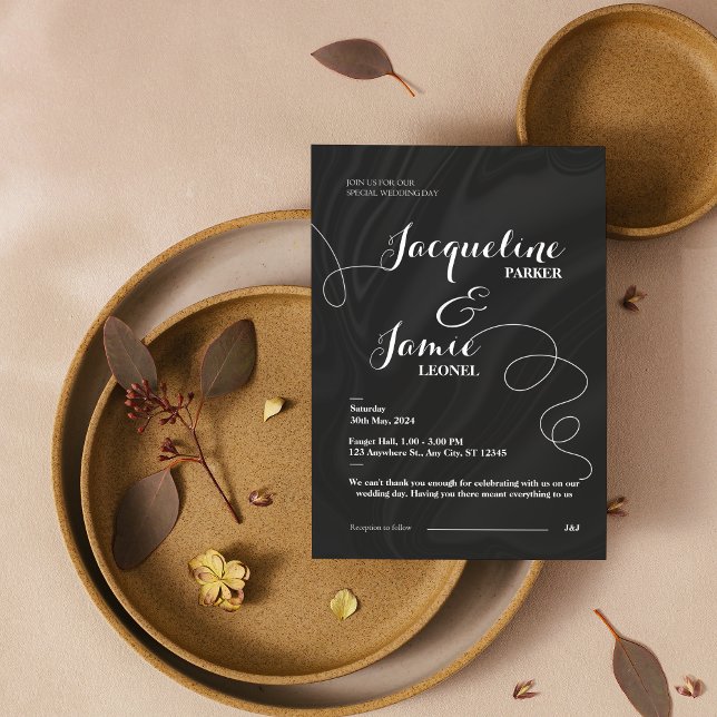 Black & White Elegant Minimalist Wedding  Inbjudningar (Black & White Elegant Minimalist Wedding Invitation)